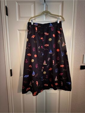 Cabi Catalina Skirt - Nautical Print A-Line Button-Front Skirt - Black